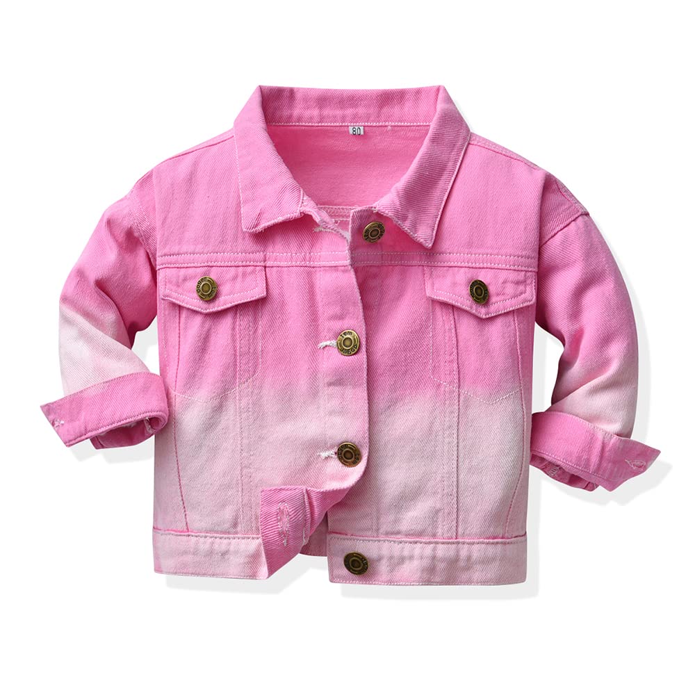 Moyikiss Studio Toddler Kid Baby Boys Girls Denim Jacket Coats Long Sleeve Button Down Casual Overcoat Outerwear(Pink,80/12-18 Months)