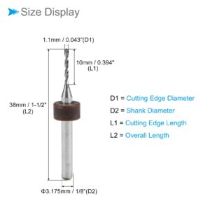 CoCud Micro PCB Drill Bits, 1/8" Shank 1.1mm Cutting Edge, Tungsten Carbide Print Circuit Board Drill Bit - (Applications: for CNC Drilling Engraving Machine), 10-Pieces