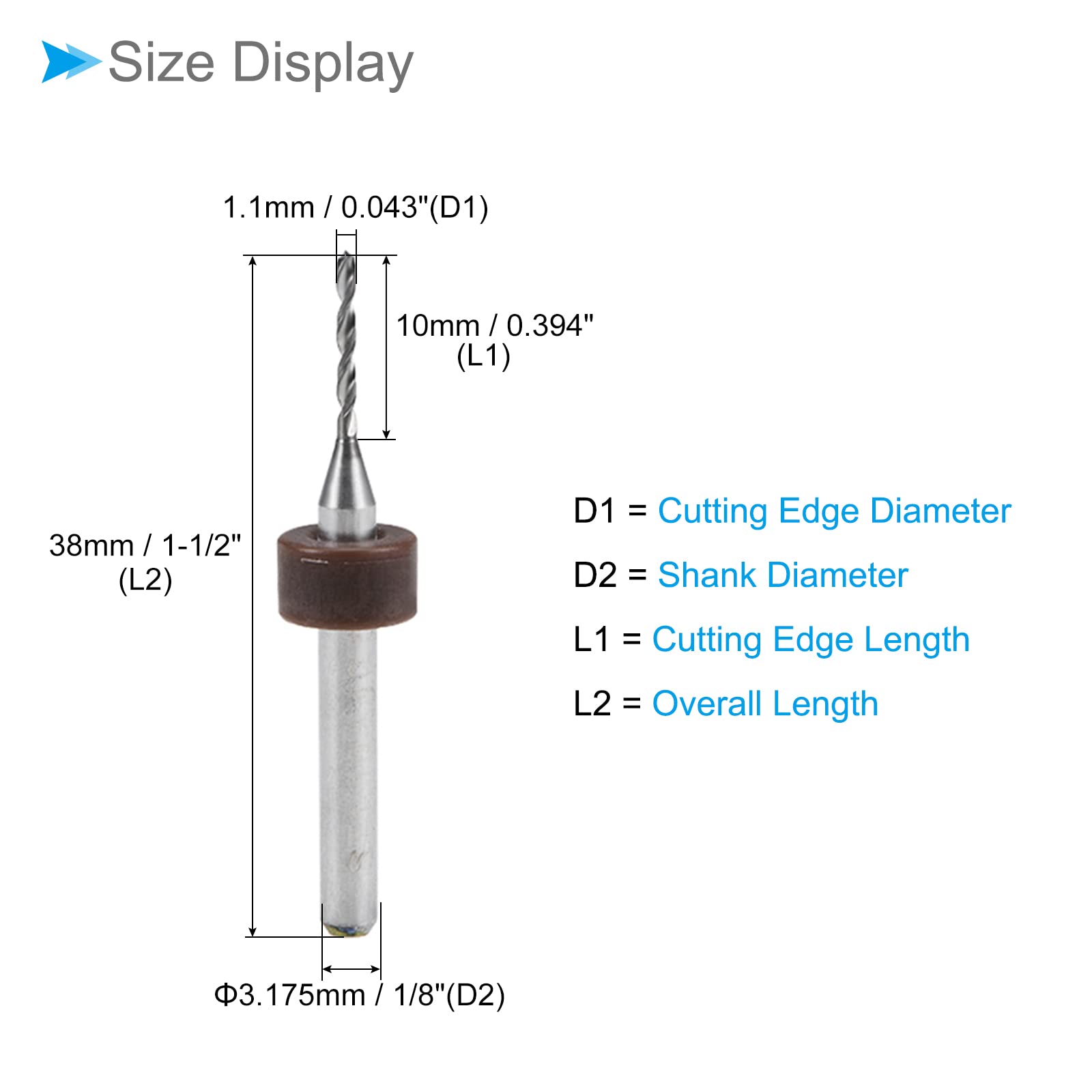 CoCud Micro PCB Drill Bits, 1/8" Shank 1.1mm Cutting Edge, Tungsten Carbide Print Circuit Board Drill Bit - (Applications: for CNC Drilling Engraving Machine), 10-Pieces