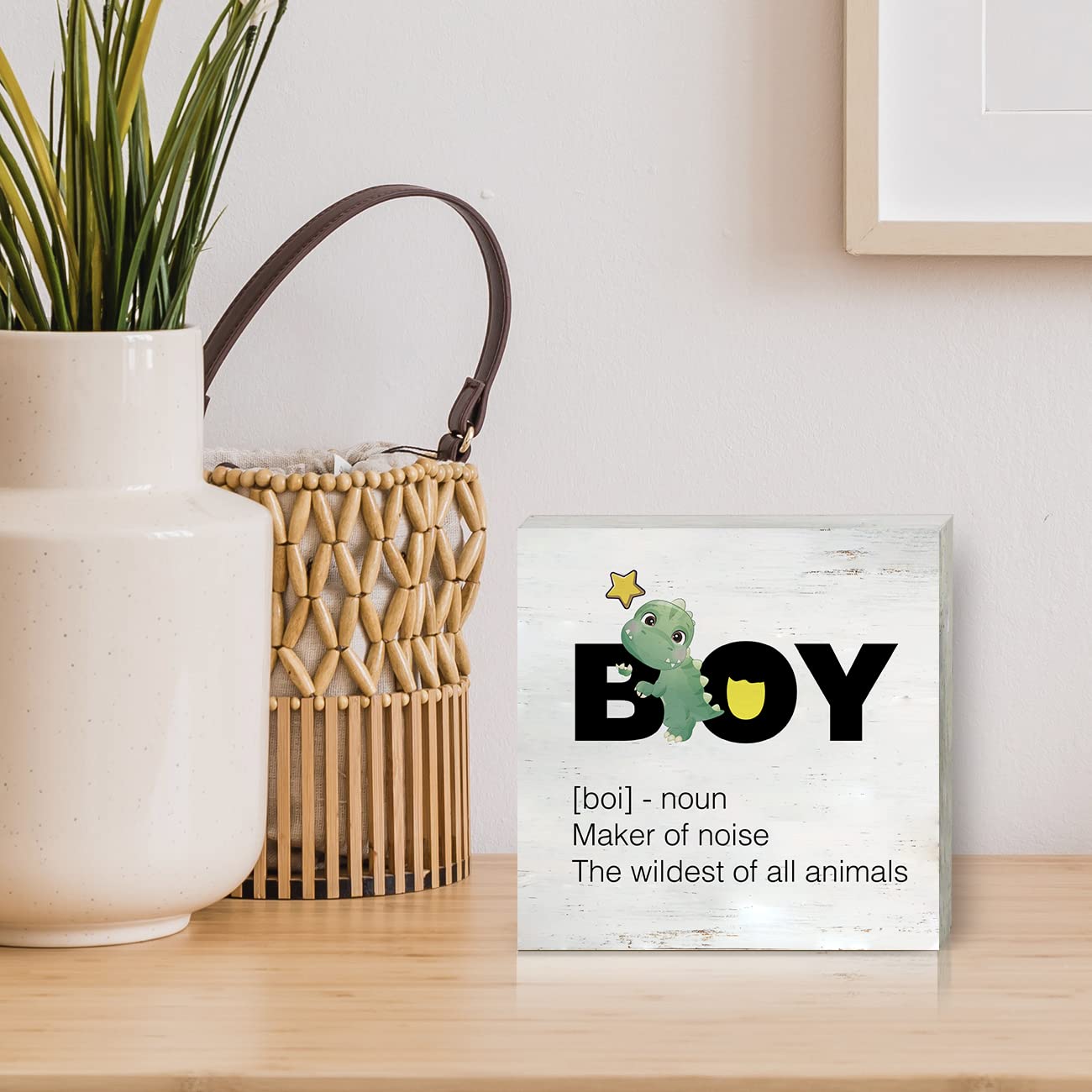 Dinosaur Nursery Wood Box Sign Baby Dinosaur Dino Boy Definition Wooden Box Sign Block Plaque for Wall Desk Home Boys Room Decoration