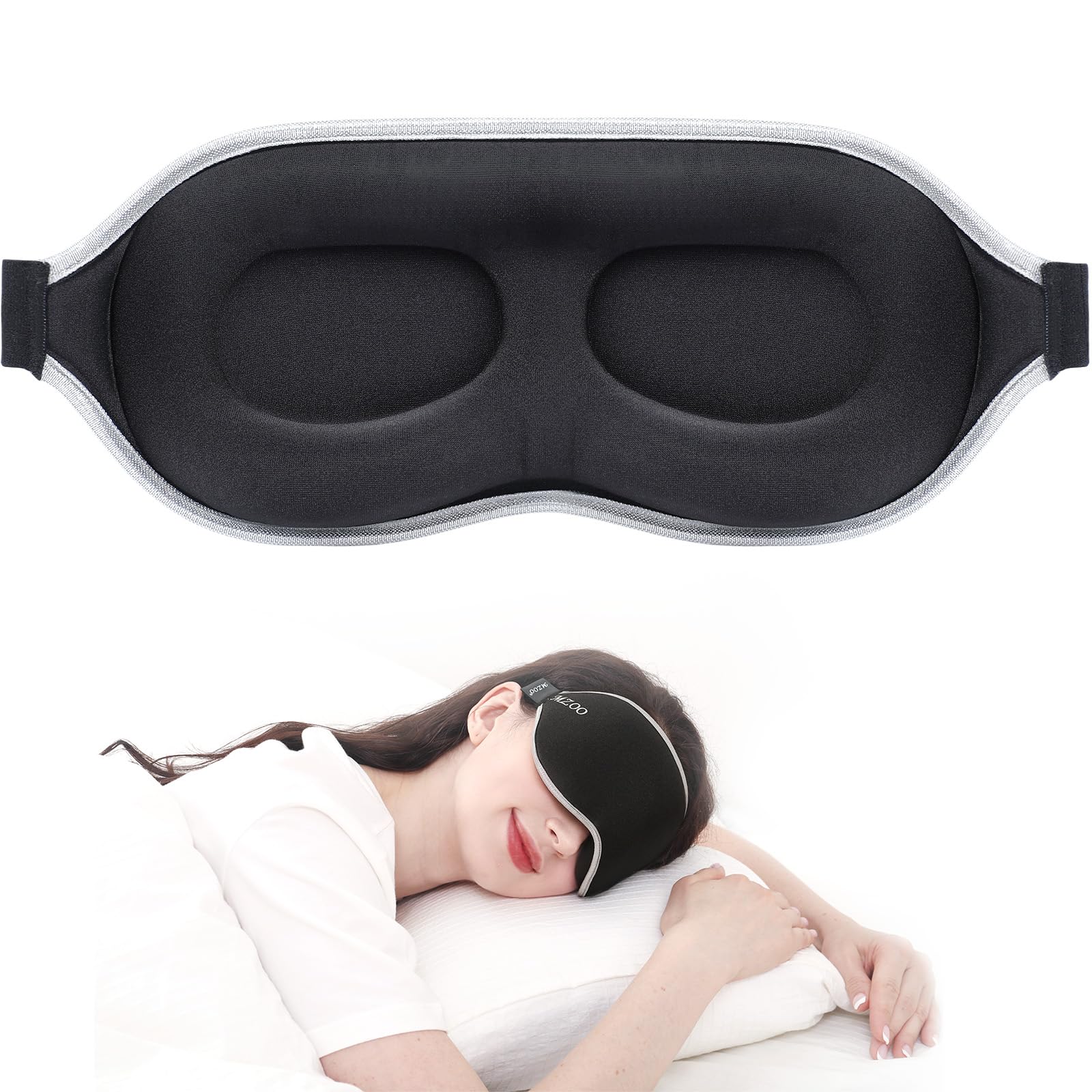 MZOO Luxury Sleep Mask for Back and Side Sleeper, Completely Block Out Light Sleeping Eye Mask for Women Men, Zero Eye Pressure 3D Contoured Night Blindfold, Breathable & Soft Eye Shade Cover Black