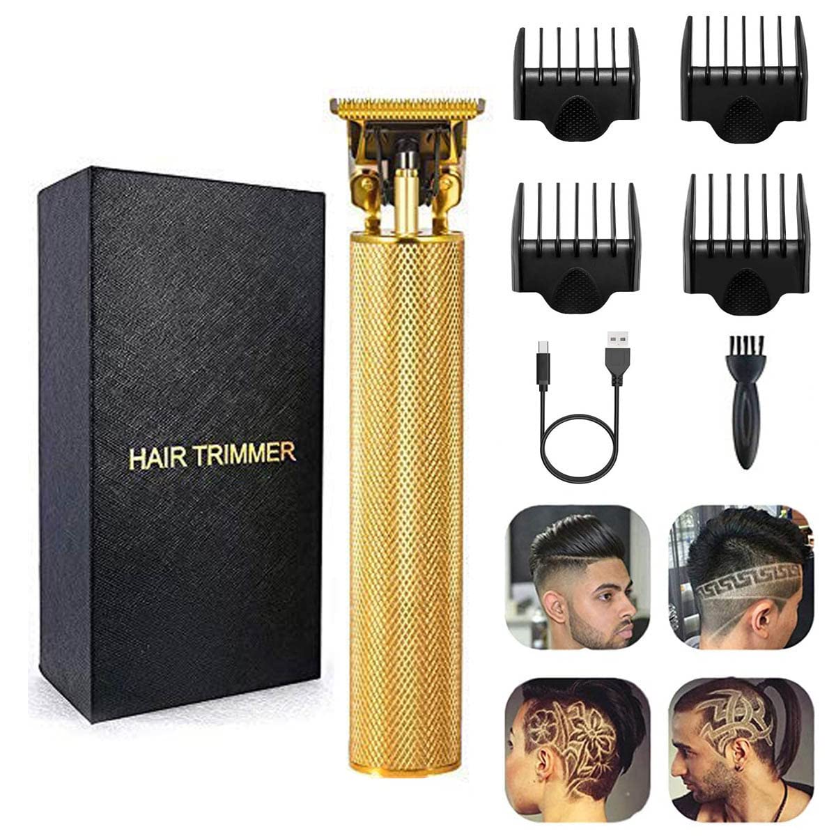 XASMA Professional Hair Clippers for Mens Zero Gapped Cordless Hair Trimmer Professional Haircut & Grooming Kit for Men Rechargeable LED Display (Gold)