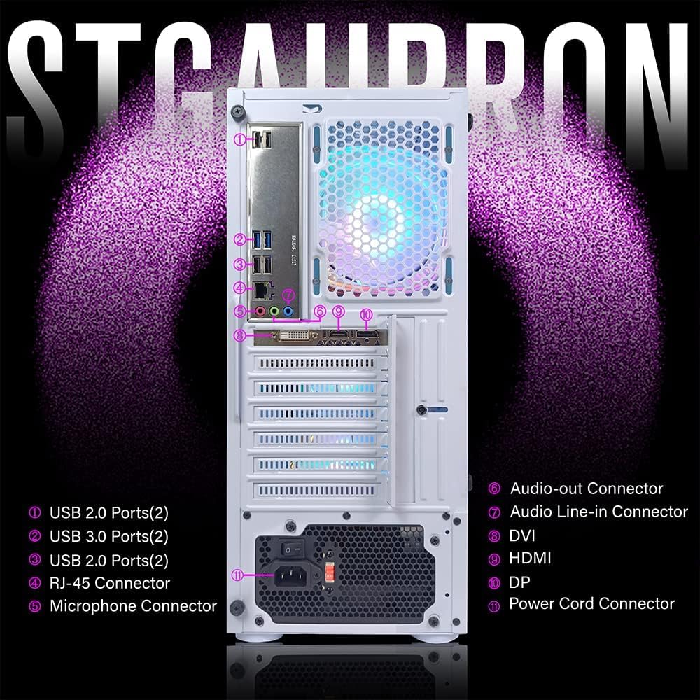 STGAubron Gaming PC Computer Desktop, GTX 1660 Ti 6G GDDR6, Intel Core I7 up to 3.9 GHz, 16G RAM, 512G SSD, WiFi, BT 5.0, RGB Fan x 6, RGB Mouse Pad, RGB BT Sound Bar,Windows 10 Home,White