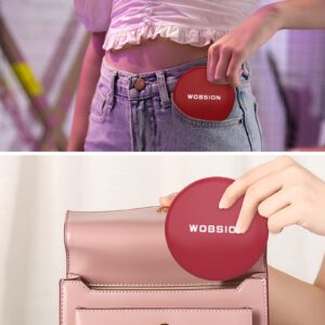 wobsion Travel Compact Mirror,Portable 1x/10x LED Makeup Mirror with Magnification,Handheld 2-Sided Pocket Mirror, 3.5in Small Mirror for Purse,Handbag,Gift,Wine Red