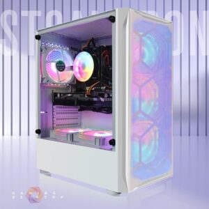 STGAubron Gaming PC Computer Desktop, GTX 1660 Ti 6G GDDR6, Intel Core I7 up to 3.9 GHz, 16G RAM, 512G SSD, WiFi, BT 5.0, RGB Fan x 6, RGB Mouse Pad, RGB BT Sound Bar,Windows 10 Home,White