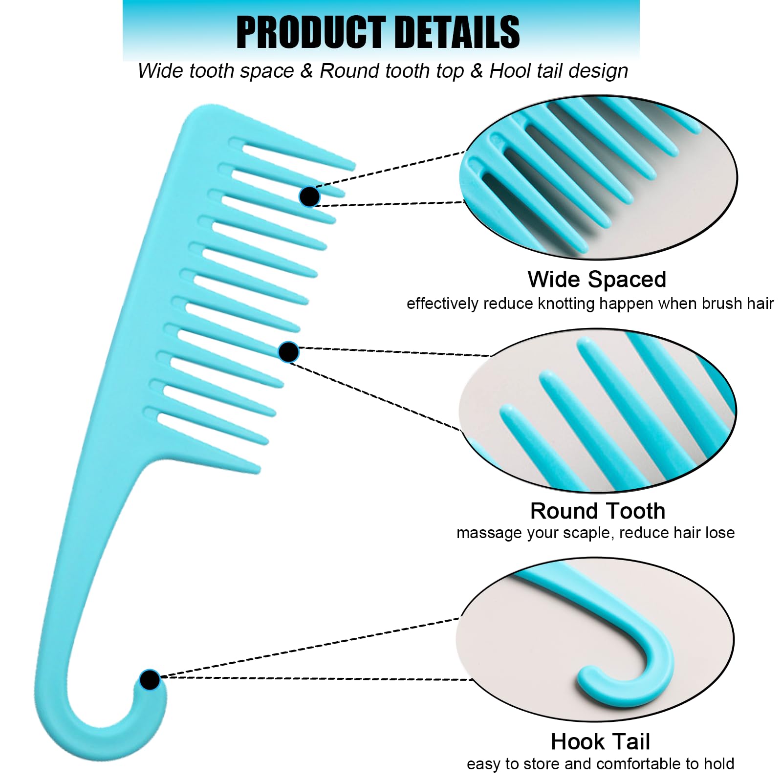 2PCS Premium Wide Tooth Comb, Shower Combs for Wet Curly Hair, Large Detangling Comb with Hook for Curls, Wigs, Detangler Hair Brush with Handgrip for Knotting Wavy, Thick, Dry Hair Stylist