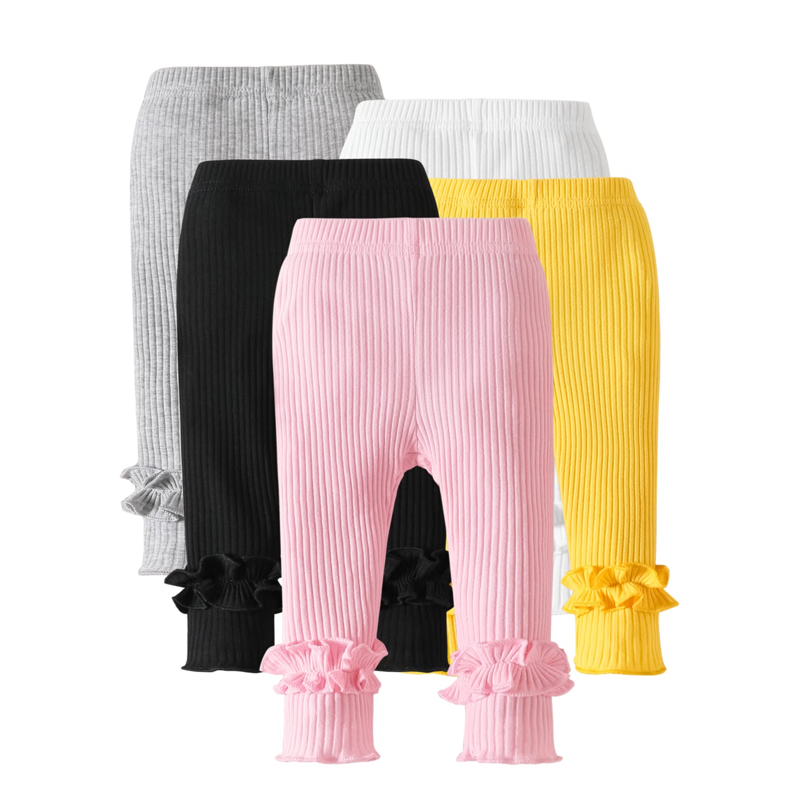 U·nikaka Toddler and Baby Girl Stretchy Flare Pants with Ruffle Fleece Pants and Leggings 5-Pack