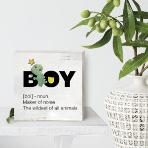 Dinosaur Nursery Wood Box Sign Baby Dinosaur Dino Boy Definition Wooden Box Sign Block Plaque for Wall Desk Home Boys Room Decoration