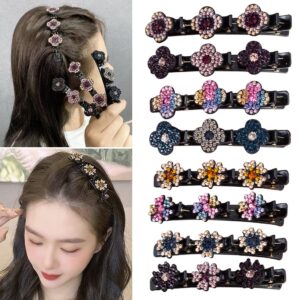 Sparkling Crystal Stone Braided Hair Clover Clips for Thick Thin Hair, Girls / Women Hair Accessories for Styling Sectioning, Large, 8 Pcs