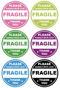 2 inch 300 pcs 6 color fragile stickers for shipping please handle with love and thank you waterproof stickers