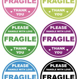 2 inch 300 PCS 6 Color Fragile Stickers for Shipping Please Handle with Love and Thank You Waterproof Stickers