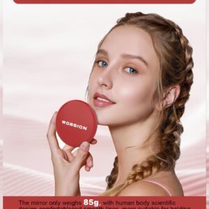 wobsion Travel Compact Mirror,Portable 1x/10x LED Makeup Mirror with Magnification,Handheld 2-Sided Pocket Mirror, 3.5in Small Mirror for Purse,Handbag,Gift,Wine Red