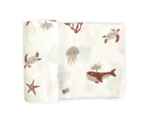 leyl&ari muslin swaddle blanket | receiving blanket for boys girls (under the sea friends)