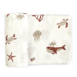 Leyl&Ari Muslin Swaddle Blanket | Receiving Blanket for Boys Girls (Under The Sea Friends)