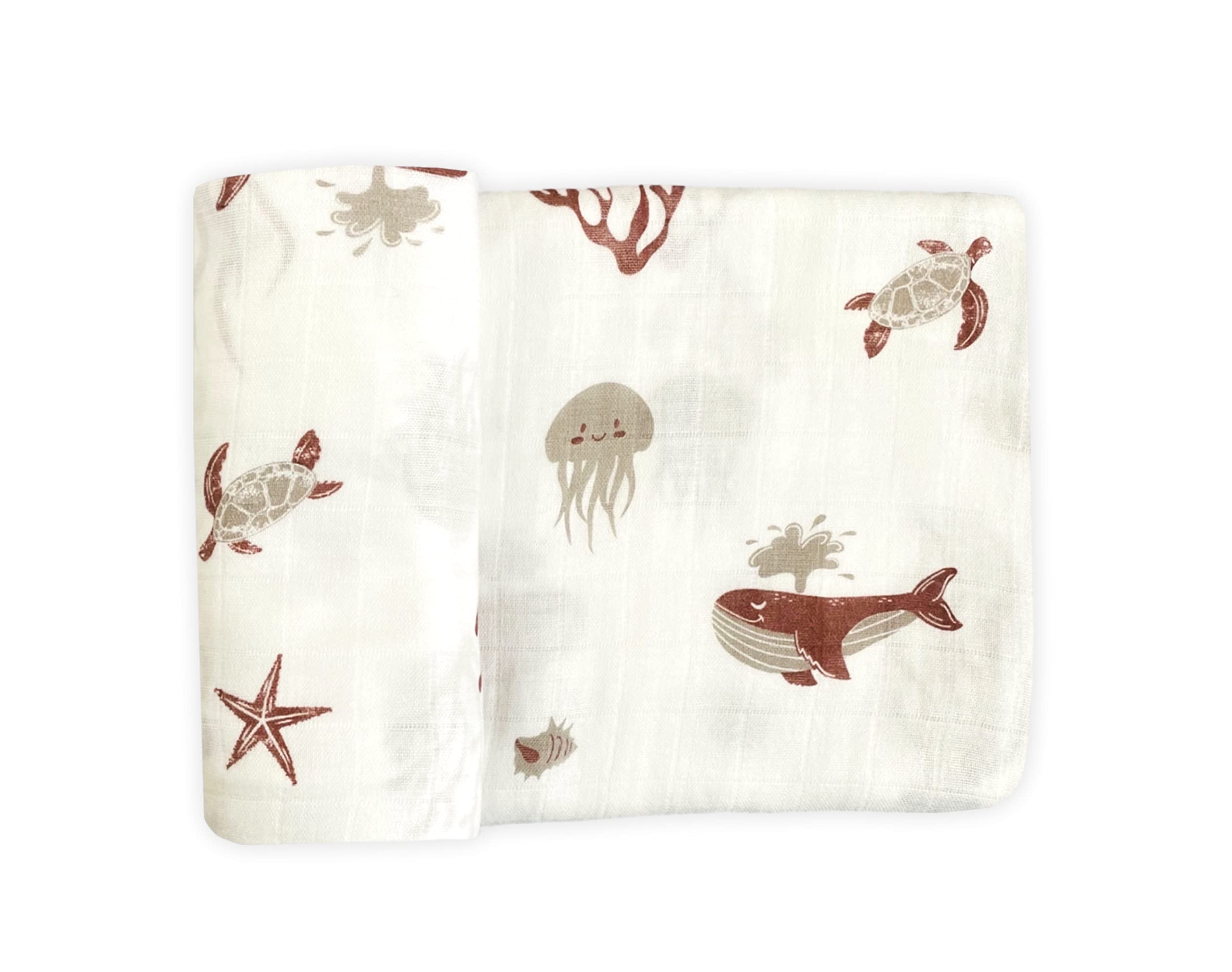 Leyl&Ari Muslin Swaddle Blanket | Receiving Blanket for Boys Girls (Under The Sea Friends)