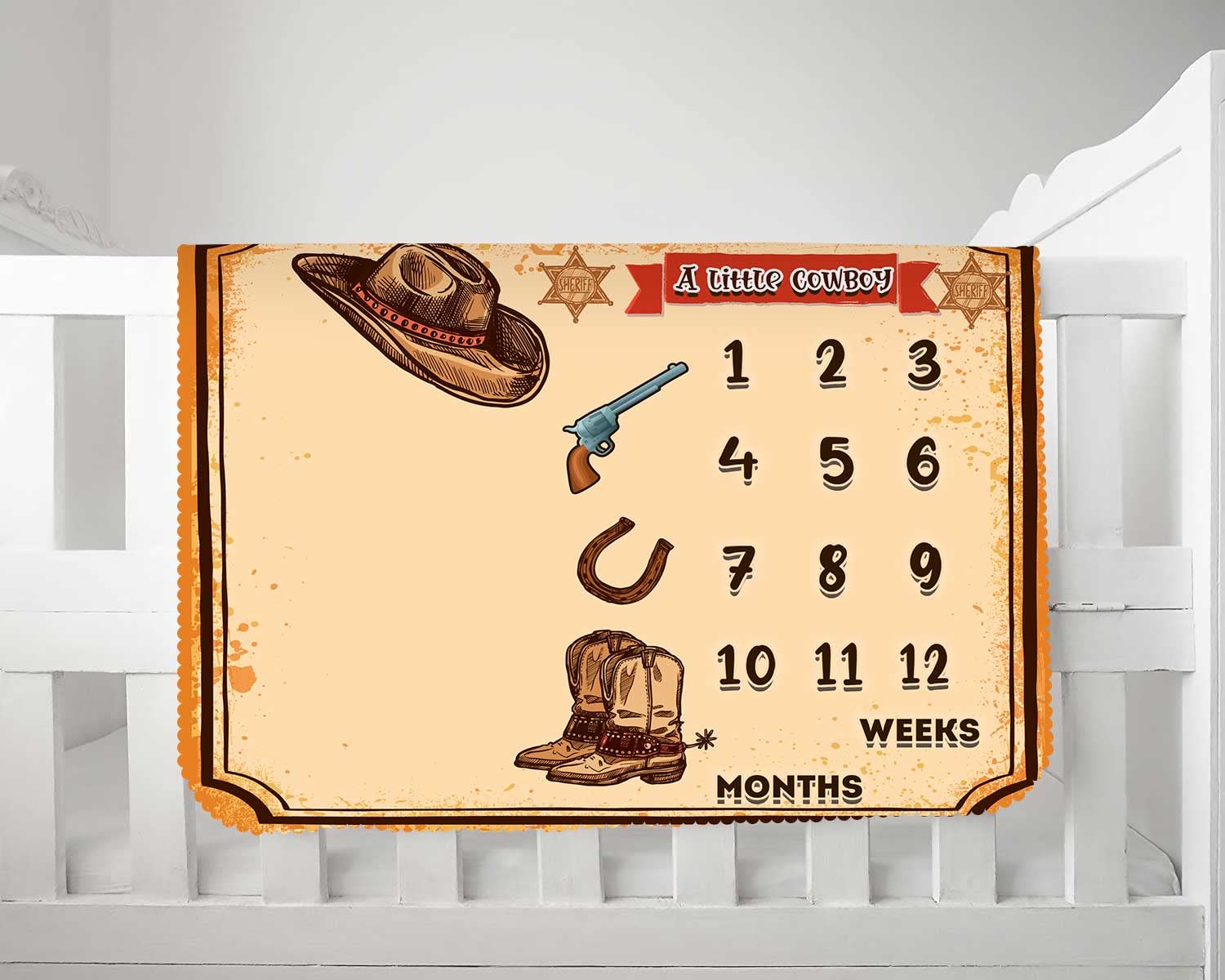 KIKIDOR Western Cowboy Baby Monthly Milestone Blanket Country Leather Boots Cowboy Hat Newborn Photo Props Baby Shower Party Decor New Baby to 12 Months Growth Calendar Blanket 48x40 inch BTZYKI82