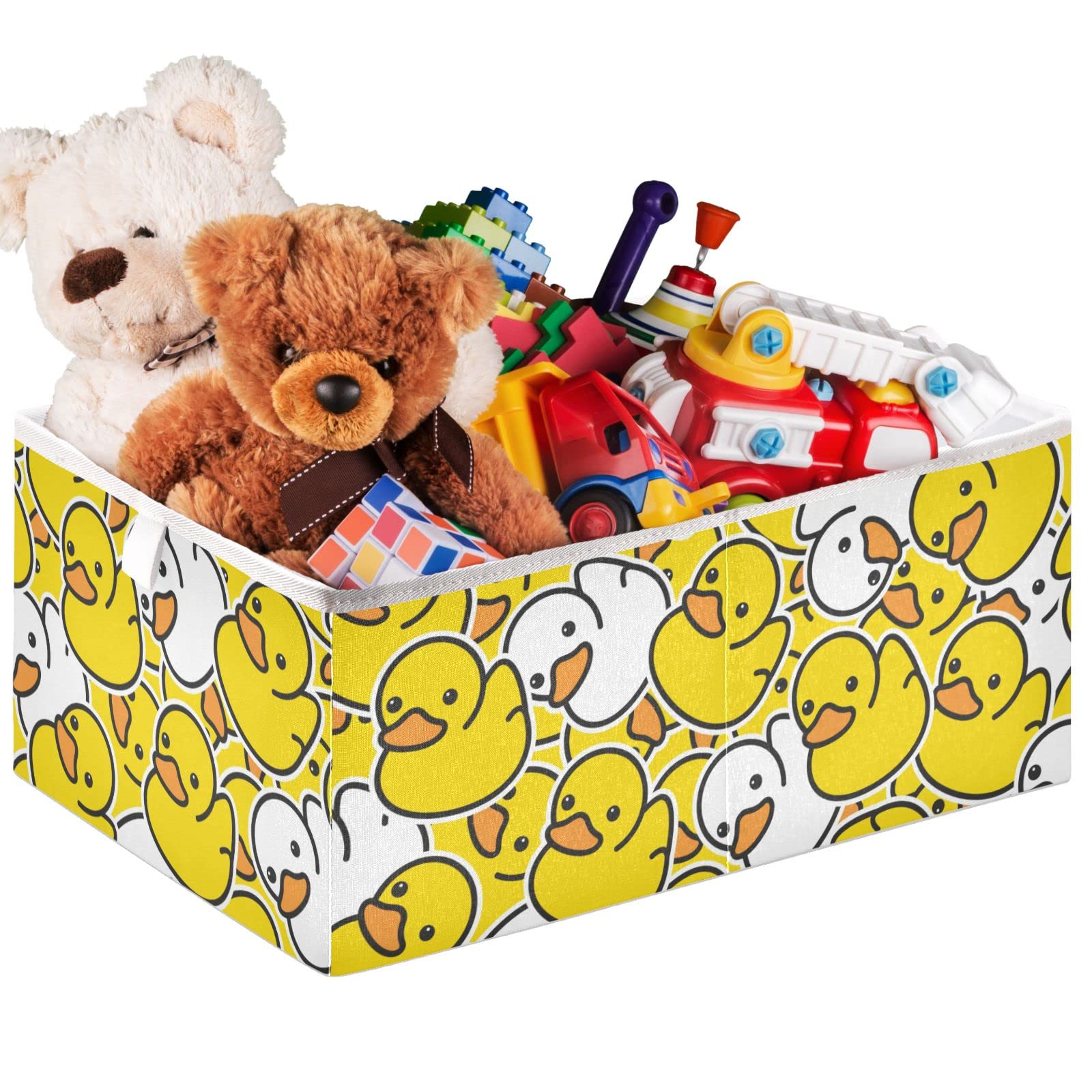 visesunny Square Storage Bins Duck Rubber Ducky Cartoon Storage Baskets Canvas Fabric Storage Boxes Foldable Nursery Basket for Clothes,Books,Toys,Shelves,Gifts