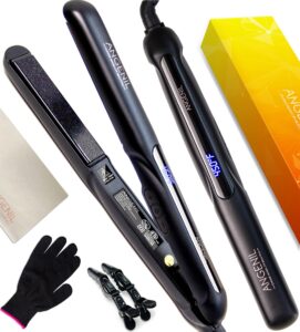 angenil ceramic flat iron hair straightener and curler 2 in 1, dual voltage hair straightening curling iron, professional flat iron 1 inch tourmaline ceramic hair straighteners for women gift