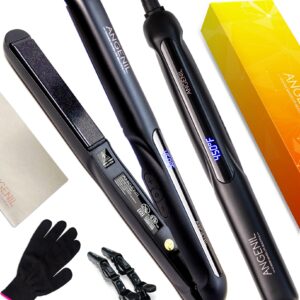 ANGENIL Ceramic Flat Iron Hair Straightener and Curler 2 in 1, Dual Voltage Hair Straightening Curling Iron, Professional Flat Iron 1 Inch Tourmaline Ceramic Hair Straighteners for Women Gift