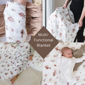 Leyl&Ari Muslin Swaddle Blanket | Receiving Blanket for Boys Girls (Under The Sea Friends)