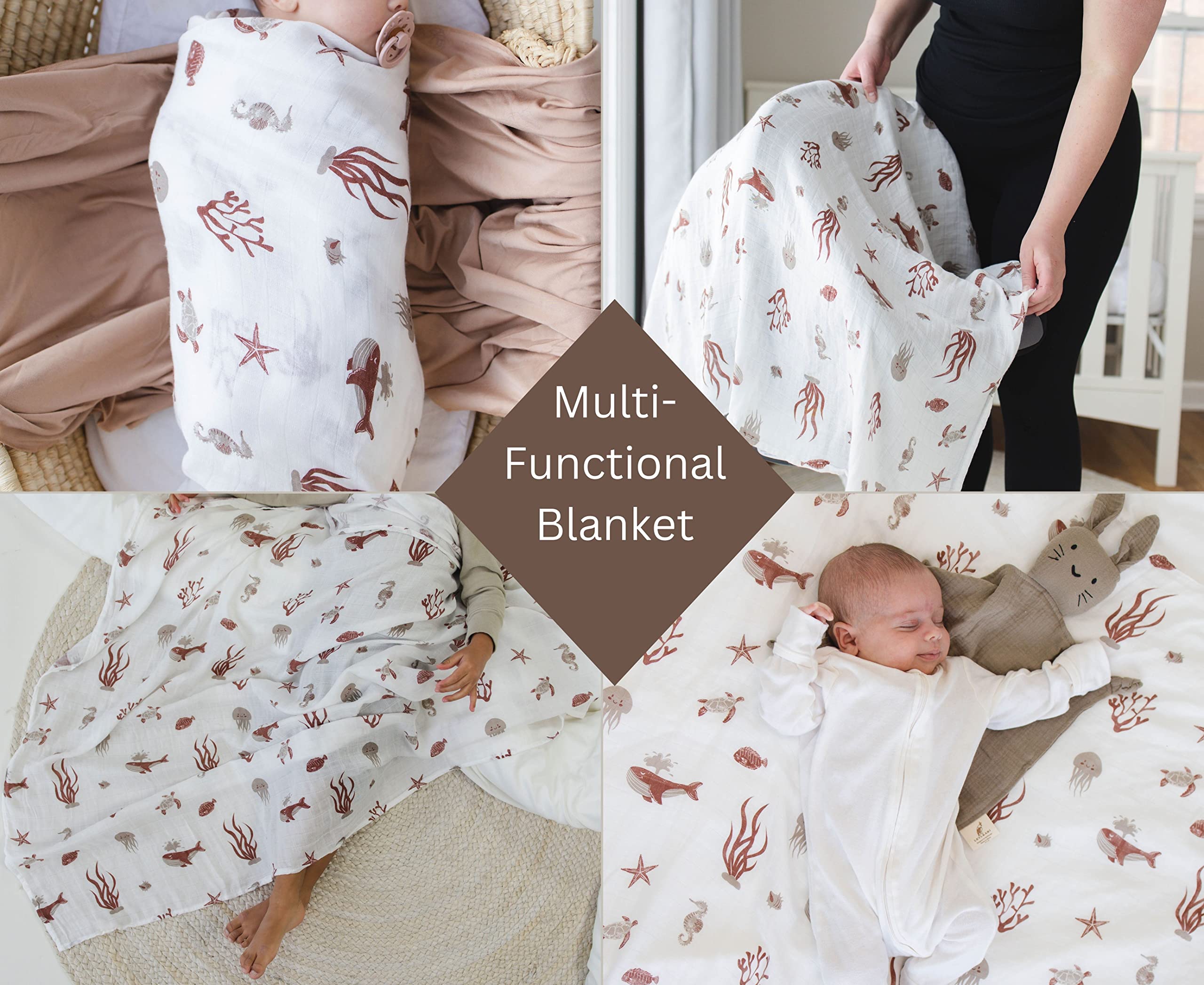 Leyl&Ari Muslin Swaddle Blanket | Receiving Blanket for Boys Girls (Under The Sea Friends)