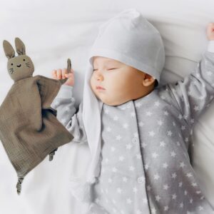 Leyl&Ari Organic Muslin Lovey Blanket | Cotton Bunny Security Blanket for Boys and Girls (Sand)