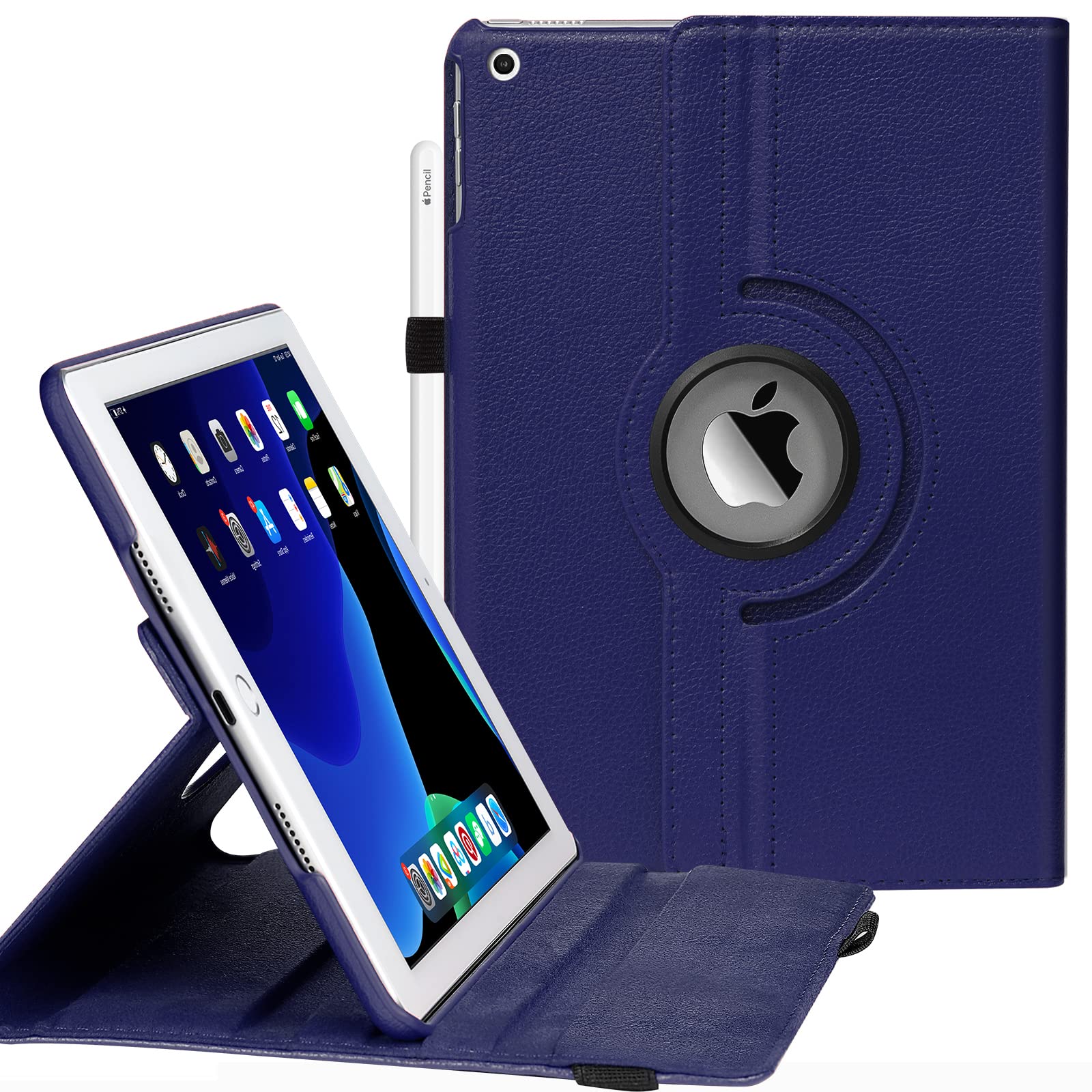 Case for iPad 9th Generation(2021)/ 2020 iPad 8th Generation/ 2019 iPad 7th Generation for 10.2 Inch iPad Case Covers, 360 Degree Rotating Protective iPad Case with Sleep Function (Navy Blue)