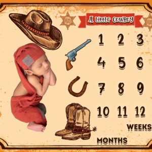 KIKIDOR Western Cowboy Baby Monthly Milestone Blanket Country Leather Boots Cowboy Hat Newborn Photo Props Baby Shower Party Decor New Baby to 12 Months Growth Calendar Blanket 48x40 inch BTZYKI82