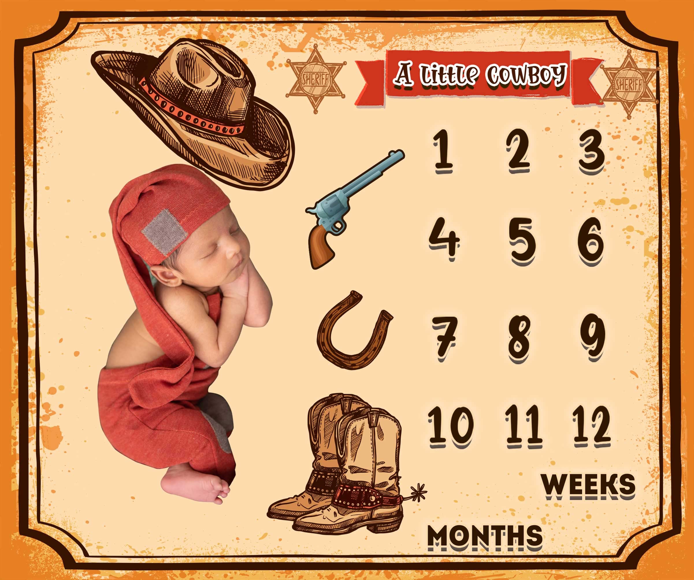 KIKIDOR Western Cowboy Baby Monthly Milestone Blanket Country Leather Boots Cowboy Hat Newborn Photo Props Baby Shower Party Decor New Baby to 12 Months Growth Calendar Blanket 48x40 inch BTZYKI82