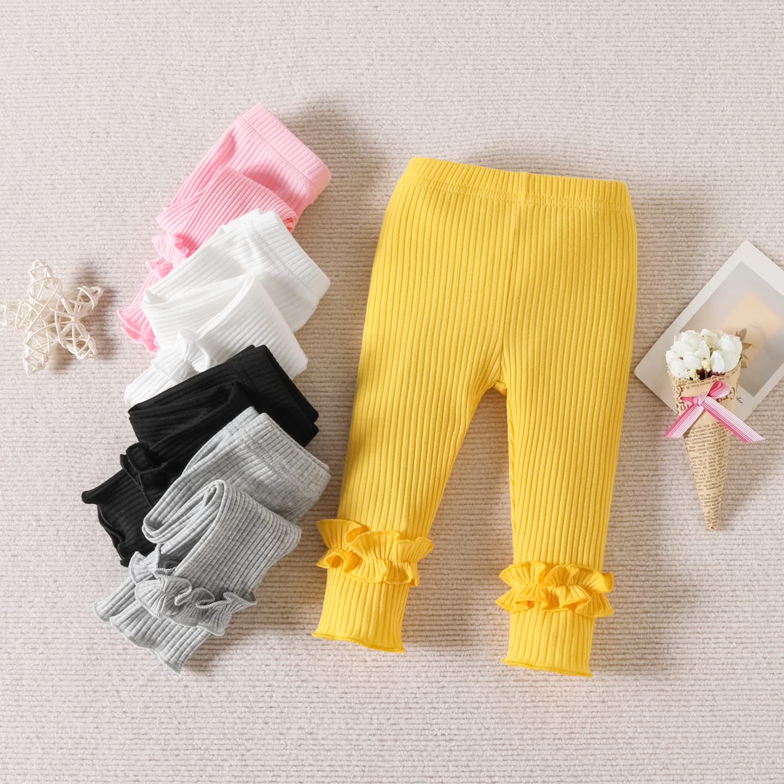 U·nikaka Toddler and Baby Girl Stretchy Flare Pants with Ruffle Fleece Pants and Leggings 5-Pack