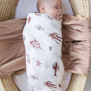 Leyl&Ari Muslin Swaddle Blanket | Receiving Blanket for Boys Girls (Under The Sea Friends)