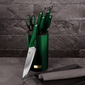 Berlinger Haus Kitchen Knife Set with Block, 7 Piece Knives Set for Kitchen, Modern Cooking Knives with Kitchen Shears, Sharp Cutting Stainless Steel Chef Knife Set with Mobile Stand, Green