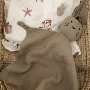 Leyl&Ari Organic Muslin Lovey Blanket | Cotton Bunny Security Blanket for Boys and Girls (Sand)