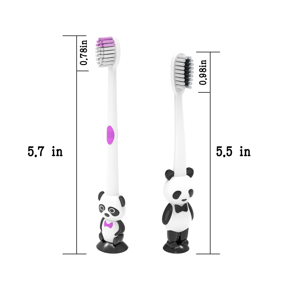 Clypolly Kids Panda Toothbrush,Child Sized Brush Heads, Soft Bristle with Animal Suction Cup Fun & Easy Storage for Toddlers Girls and Boys 3-12 Years Pack of 12