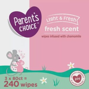 parent's choice light & fresh baby wipes, 3 flip-top packs of 80 (240 total wipes)