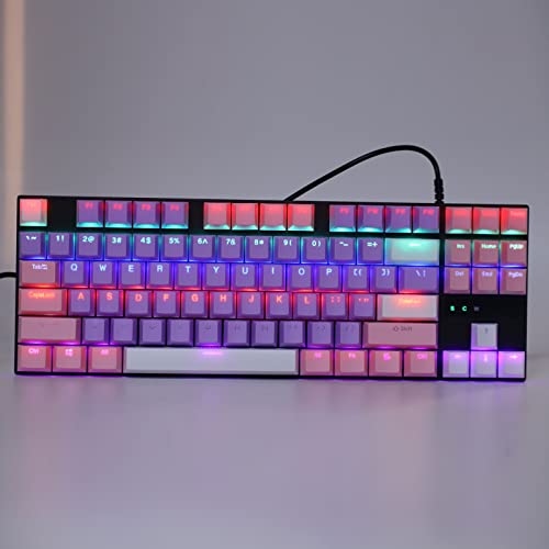 Zyyini Red Switch Mechanical Keyboard, 87 Key 26 RGB Backlit Ergonomic USB Wired Compact PC Keyboard Waterproof Mechanical Gaming Keyboard for Win Laptop PC Gamer(Pink White)