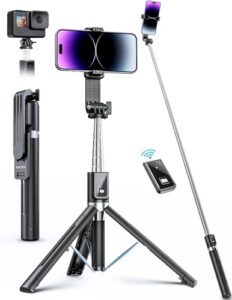 anxre selfie stick phone tripod with remote, 50 inch portable 5 in 1 selfie stick phone tripod, wireless selfie stick tripod for cell phone compatible with iphone 15/14/13 pro max gopro android