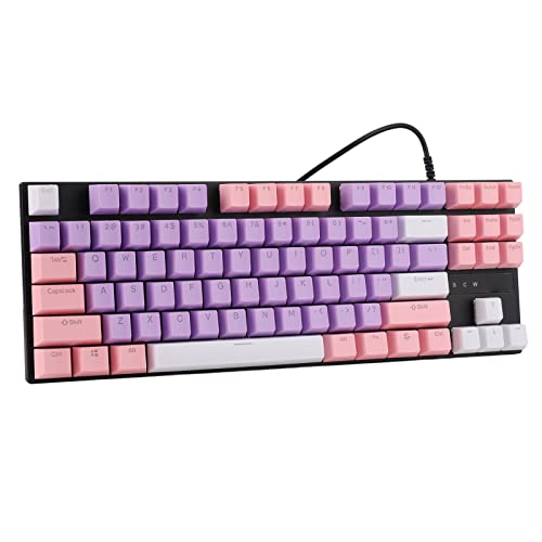 Zyyini Red Switch Mechanical Keyboard, 87 Key 26 RGB Backlit Ergonomic USB Wired Compact PC Keyboard Waterproof Mechanical Gaming Keyboard for Win Laptop PC Gamer(Pink White)