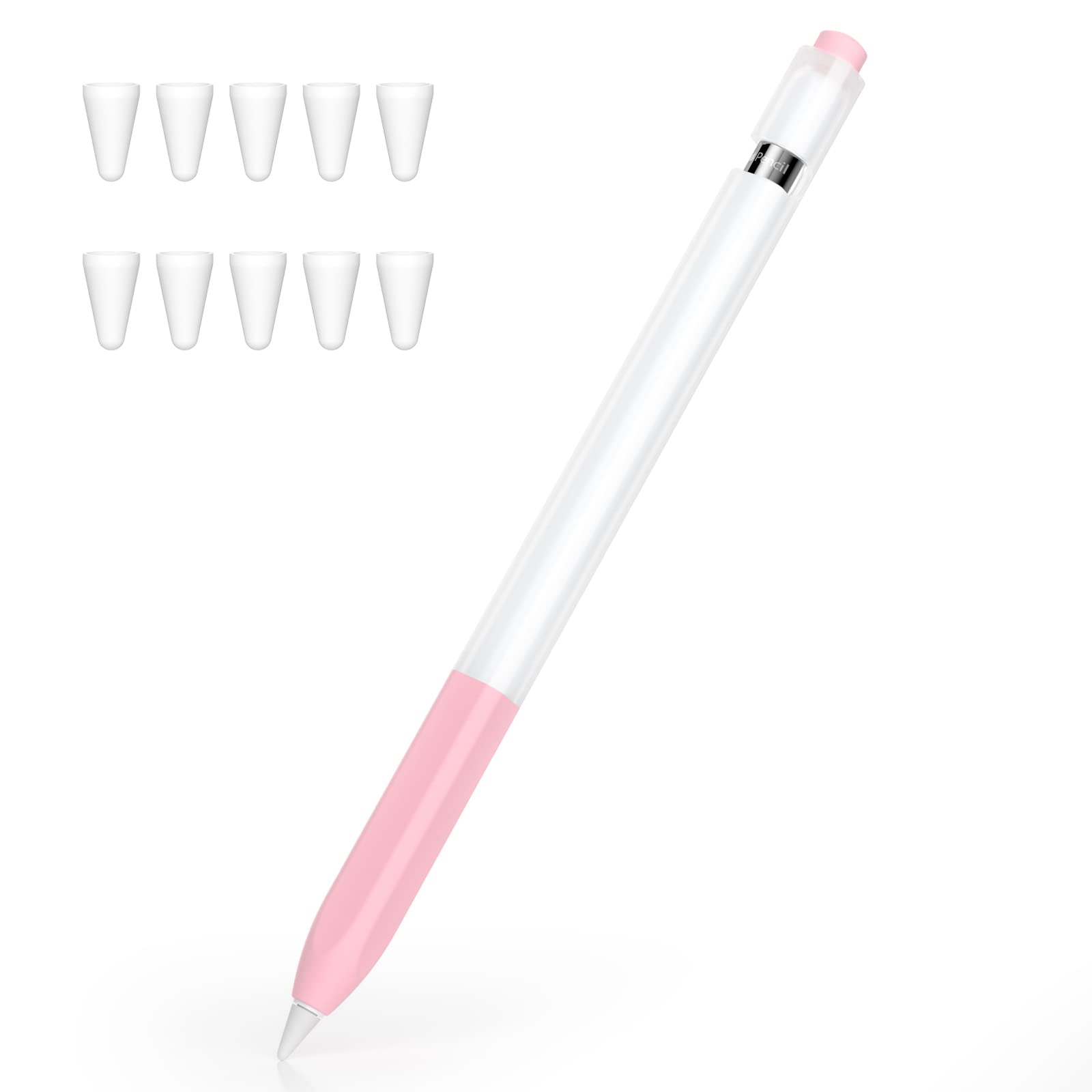 Joosko Compatible with Apple Pencil 1st Generation Case, Non-Slip Silicone Case, [with 10 Silicone Nib Sleeves] for Apple Pencil 1st Generation. (Pink)