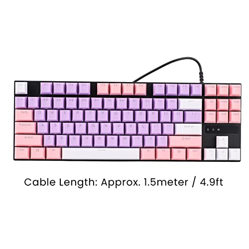 Zyyini Red Switch Mechanical Keyboard, 87 Key 26 RGB Backlit Ergonomic USB Wired Compact PC Keyboard Waterproof Mechanical Gaming Keyboard for Win Laptop PC Gamer(Pink White)