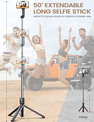 ANXRE Selfie Stick Phone Tripod with Remote, 50 inch Portable 5 in 1 Selfie Stick Phone Tripod, Wireless Selfie Stick Tripod for Cell Phone Compatible with iPhone 15/14/13 Pro Max Gopro Android