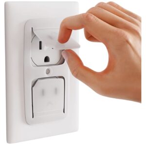 block-it-socket - outlet covers baby proofing (made in usa) never lose an outlet plug cover again, stays attached to face plate, no choking hazard - child safety switch (8 pack - 16 receptacles) clear