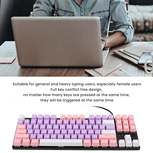 Zyyini Red Switch Mechanical Keyboard, 87 Key 26 RGB Backlit Ergonomic USB Wired Compact PC Keyboard Waterproof Mechanical Gaming Keyboard for Win Laptop PC Gamer(Pink White)