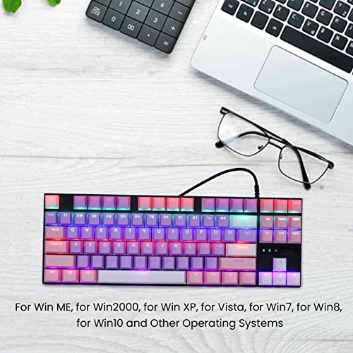 Zyyini Red Switch Mechanical Keyboard, 87 Key 26 RGB Backlit Ergonomic USB Wired Compact PC Keyboard Waterproof Mechanical Gaming Keyboard for Win Laptop PC Gamer(Pink White)