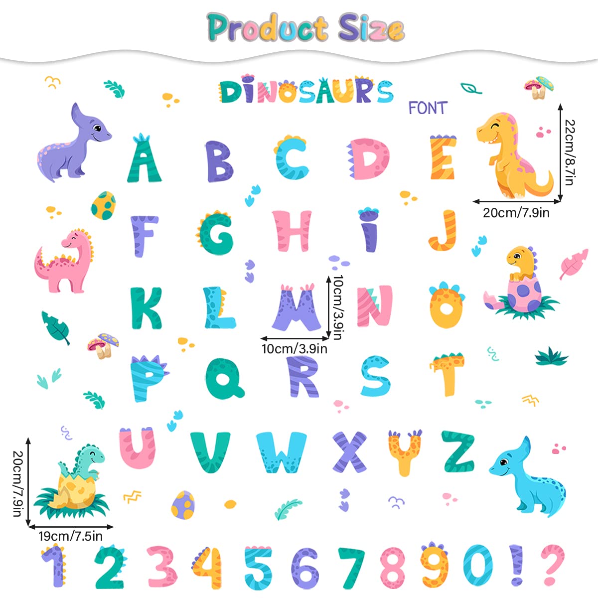 WOYINIS Dino Alphabets Wall Stickers Peel & Stick Vinyl Dinosaur ABC Numbers Wall Decal Colorful Classroom Kids Room Playroom Baby Nursery Wall Decor Early Education Learning Tools