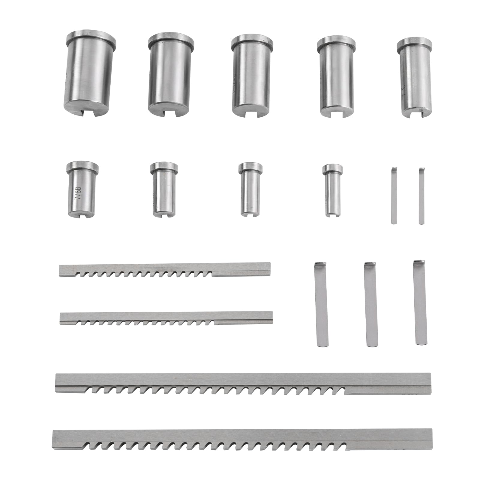 18Pcs Keyway Broach Kit,B-1/8'',3/16" C-1/4'',3/8",HSS CNC Metalworking Cut Tool Set,Keyway Broach Kit Inch Size,9 Collared Bushings 5 Shims Industrial Tools for Lathe