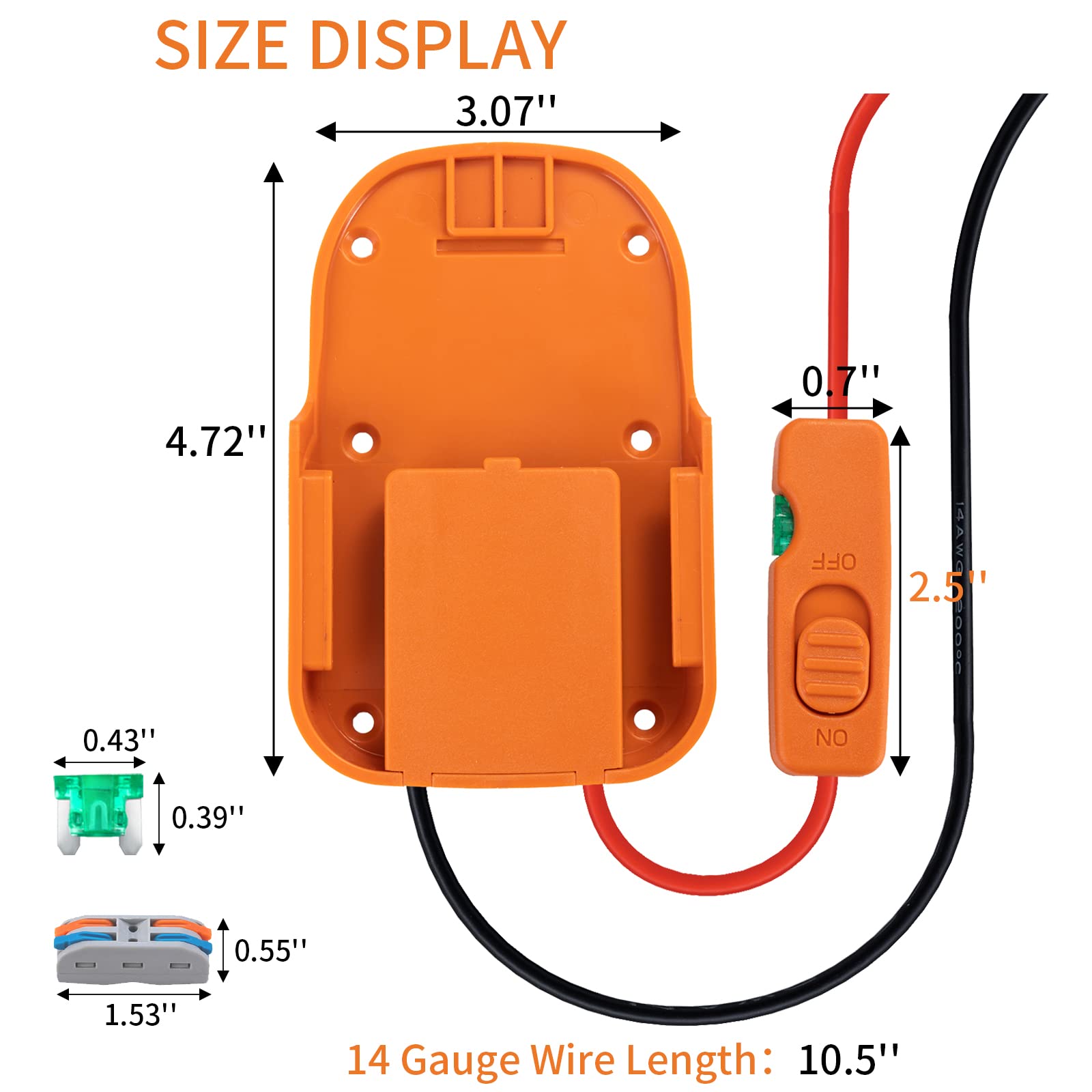 Upgraded 18V Battery Adapter for Ridgid AEG 18V Hyper Battery Adapter All-in-one Design of The Fuse and Switch Power Tool Battery Converter Kit 14 Gauge with Fuses & Wire Terminals