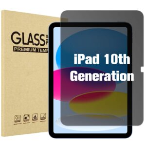 procase 1 pack privacy screen protector for ipad 10th generation 10.9 inch 2022 model, anti-spy tempered glass film for ipad 10 gen 10.9"