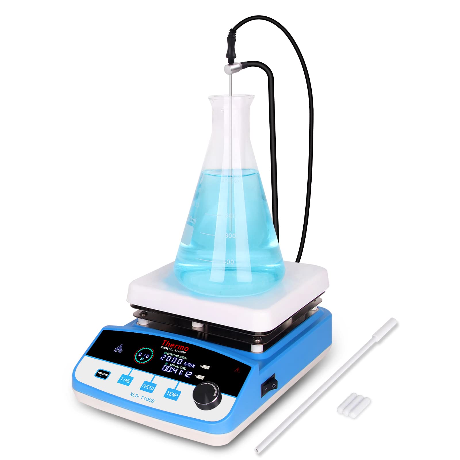 Magnetic Stirrer Hot Plate 6L Stirring Capacity, 6.5' LCD Hot Plate Stirrer w/ 2000rpm, Max 572℉/300℃ Hot Plate with Magnetic Stirrer, Stirrer Bars and Retriever Included