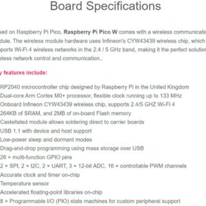 waveshare Pre-Soldered Header Raspberry Pi Pico W, Built-in WiFi Support 2.4 GHZ Wi-Fi 4, Based on Official RP2040 Dual-Core Processor,Dual-core Arm Cortex M0+ Processor